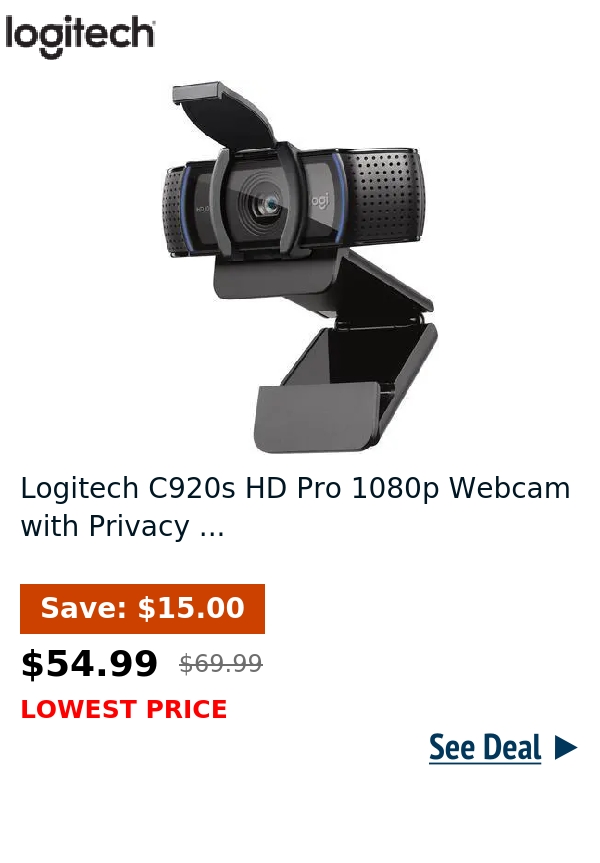 Logitech C920s HD Pro 1080p Webcam with Privacy ...
