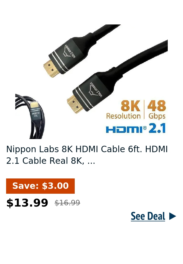 Nippon Labs 8K HDMI Cable 6ft. HDMI 2.1 Cable Real 8K, ...