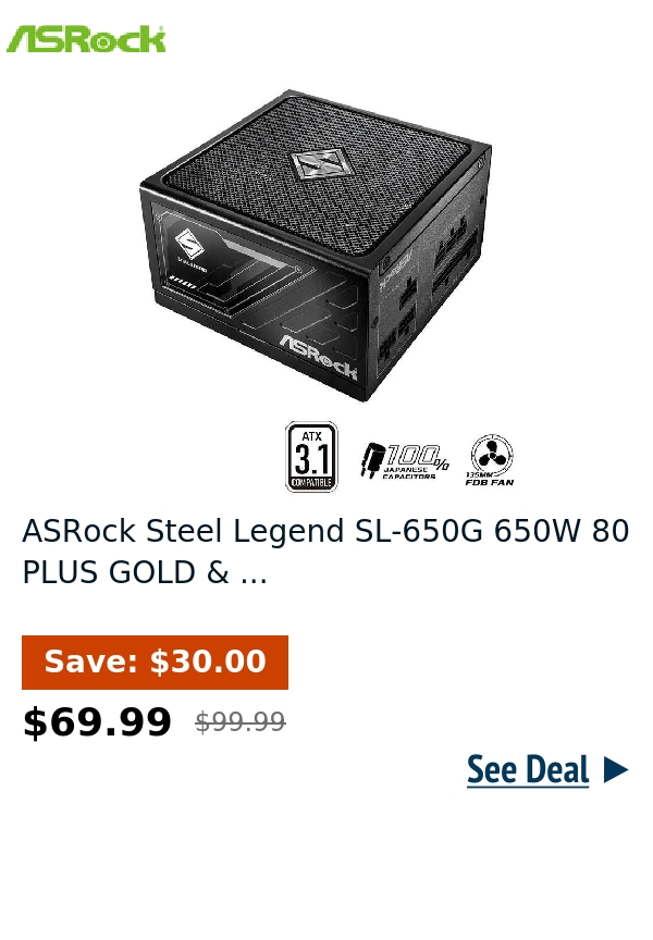 ASRock Steel Legend SL-650G 650W 80 PLUS GOLD & ...