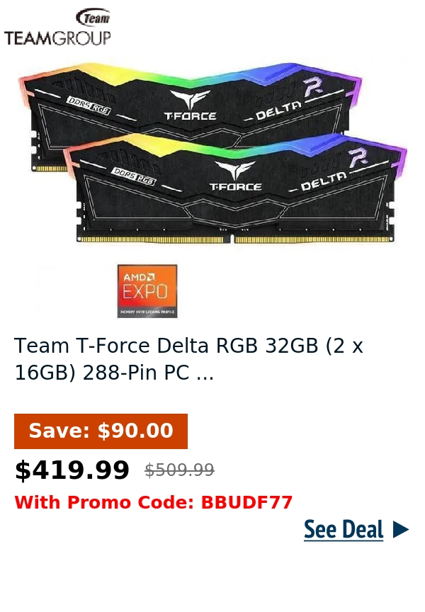 Team T-Force Delta RGB 32GB (2 x 16GB) 288-Pin PC ...