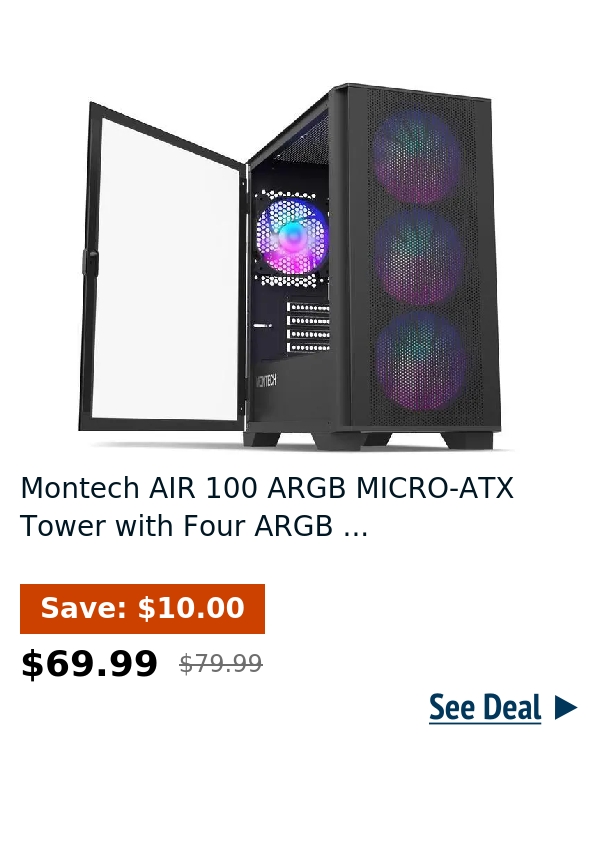 Montech AIR 100 ARGB MICRO-ATX Tower with Four ARGB ...