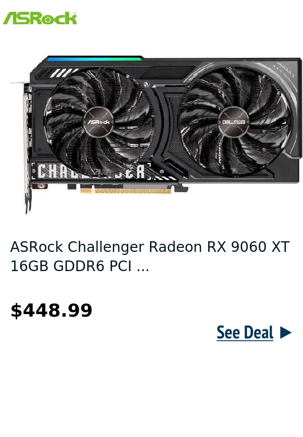 ASRock Challenger Radeon RX 9060 XT 16GB GDDR6 PCI ...