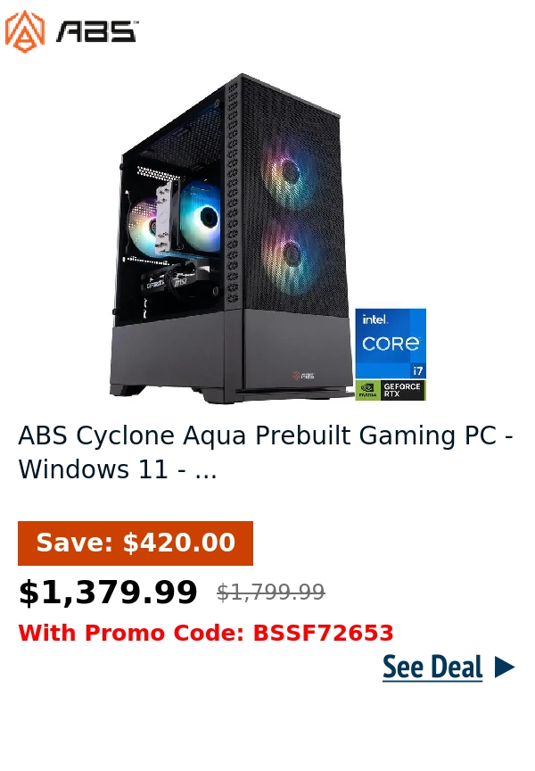 ABS Cyclone Aqua Prebuilt Gaming PC - Windows 11 - ...