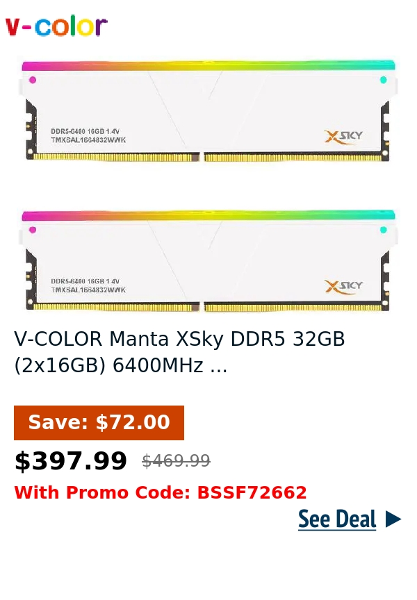 V-COLOR Manta XSky DDR5 32GB (2x16GB) 6400MHz ...