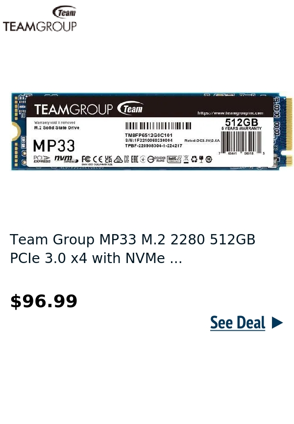 Team Group MP33 M.2 2280 512GB PCIe 3.0 x4 with NVMe ...