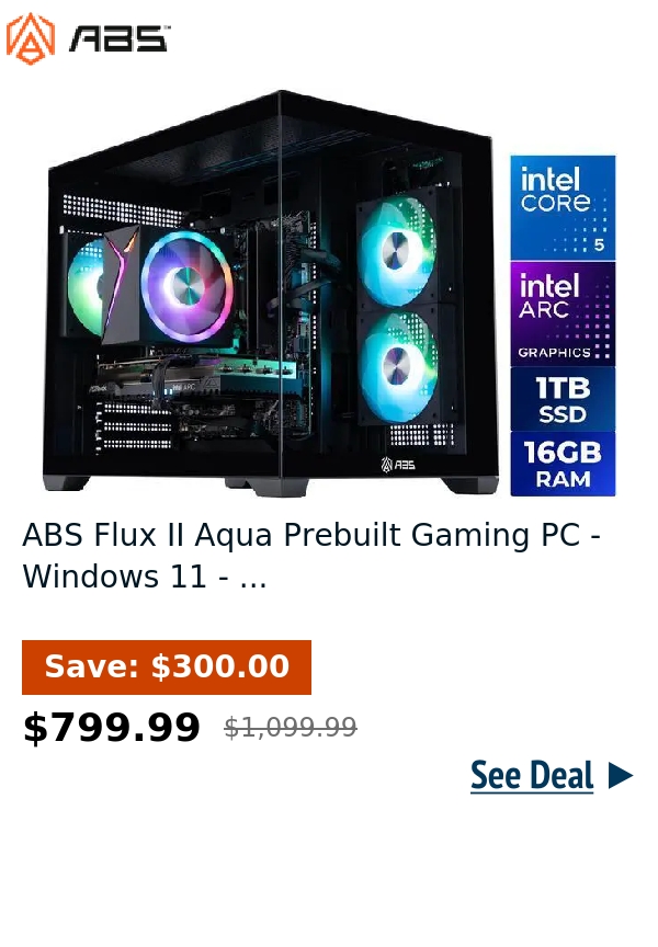 ABS Flux II Aqua Prebuilt Gaming PC - Windows 11 - ...