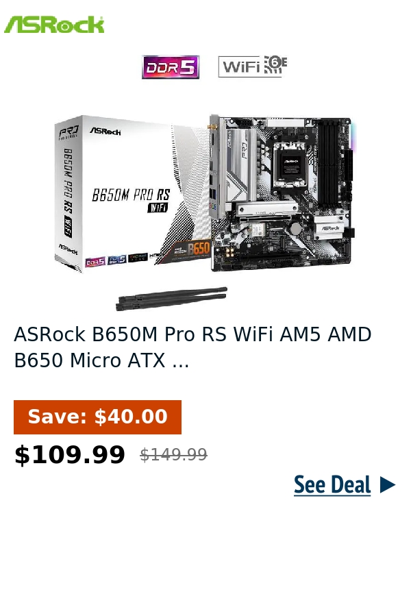 ASRock B650M Pro RS WiFi AM5 AMD B650 Micro ATX ...