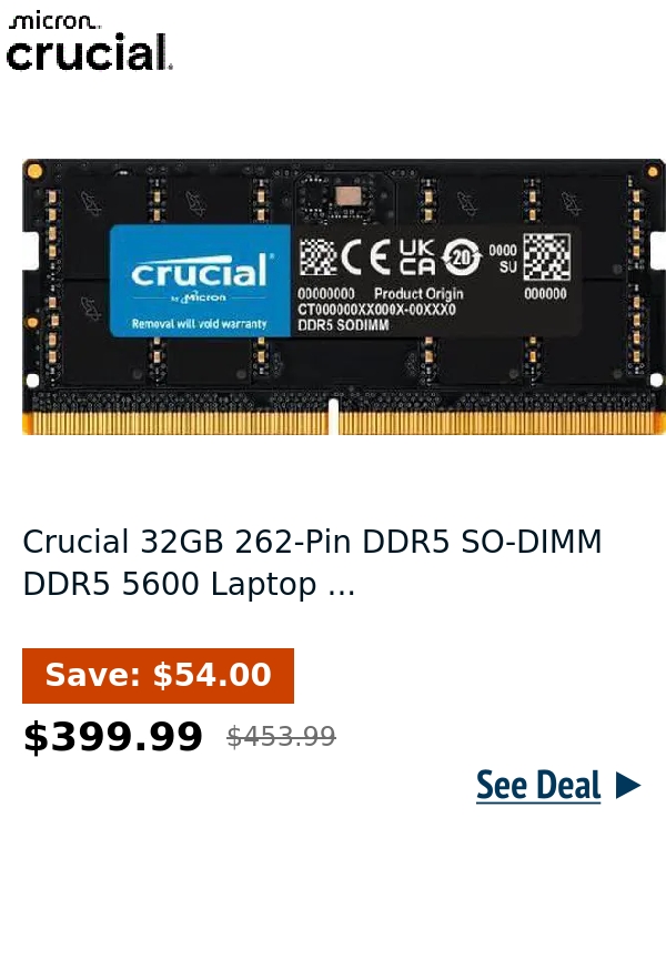 Crucial 32GB 262-Pin DDR5 SO-DIMM DDR5 5600 Laptop ...