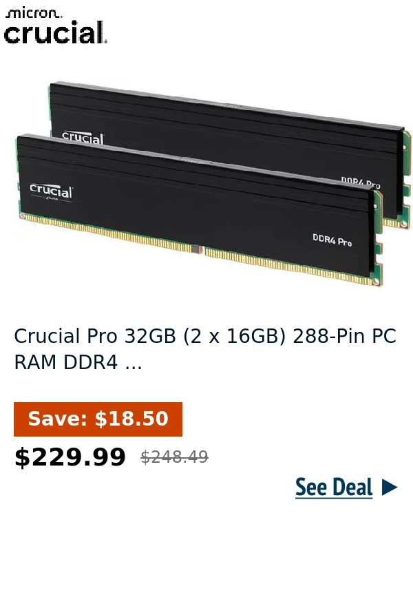 Crucial Pro 32GB (2 x 16GB) 288-Pin PC RAM DDR4 ...