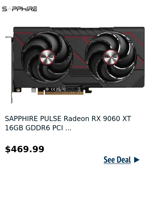 SAPPHIRE PULSE Radeon RX 9060 XT 16GB GDDR6 PCI ...