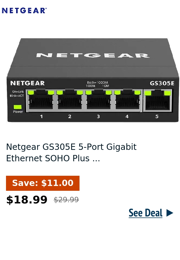 Netgear GS305E 5-Port Gigabit Ethernet SOHO Plus ...