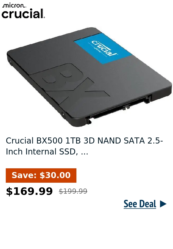 Crucial BX500 1TB 3D NAND SATA 2.5-Inch Internal SSD, ...