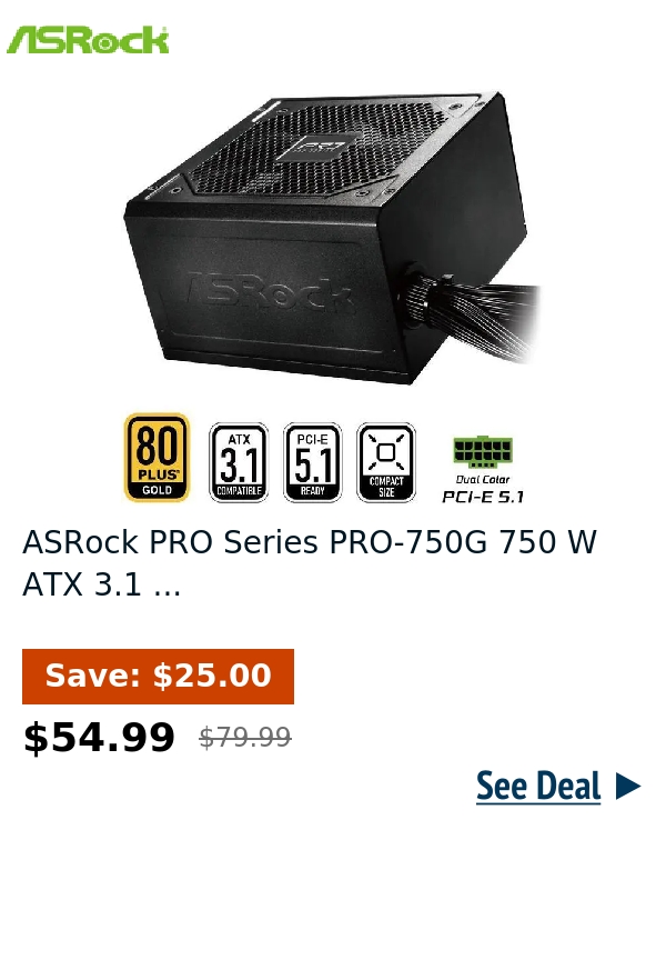 ASRock PRO Series PRO-750G 750 W ATX 3.1 ...