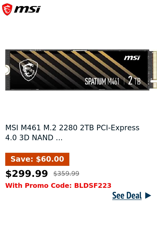 MSI M461 M.2 2280 2TB PCI-Express 4.0 3D NAND ...
