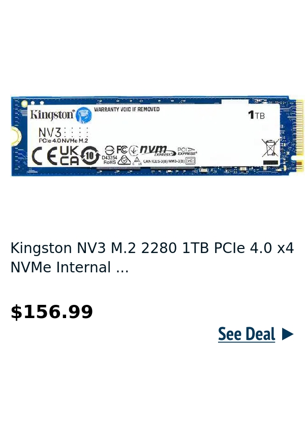 Kingston NV3 M.2 2280 1TB PCIe 4.0 x4 NVMe Internal ...