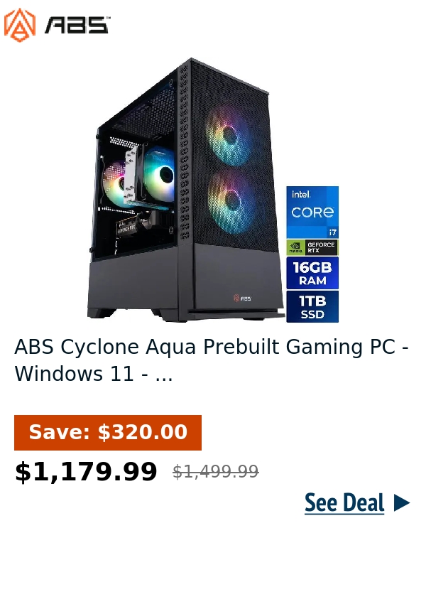 ABS Cyclone Aqua Prebuilt Gaming PC - Windows 11 - ...