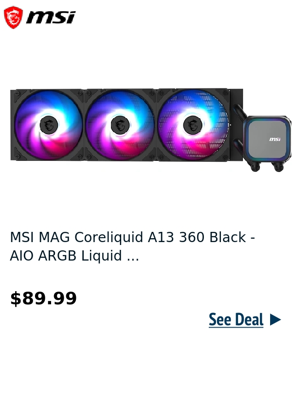 MSI MAG Coreliquid A13 360 Black - AIO ARGB Liquid ...