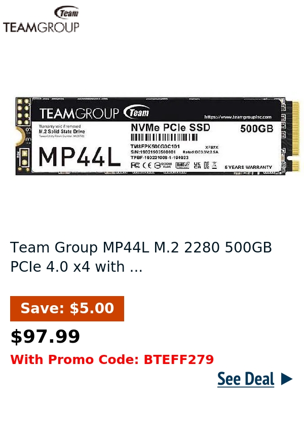 Team Group MP44L M.2 2280 500GB PCIe 4.0 x4 with ...