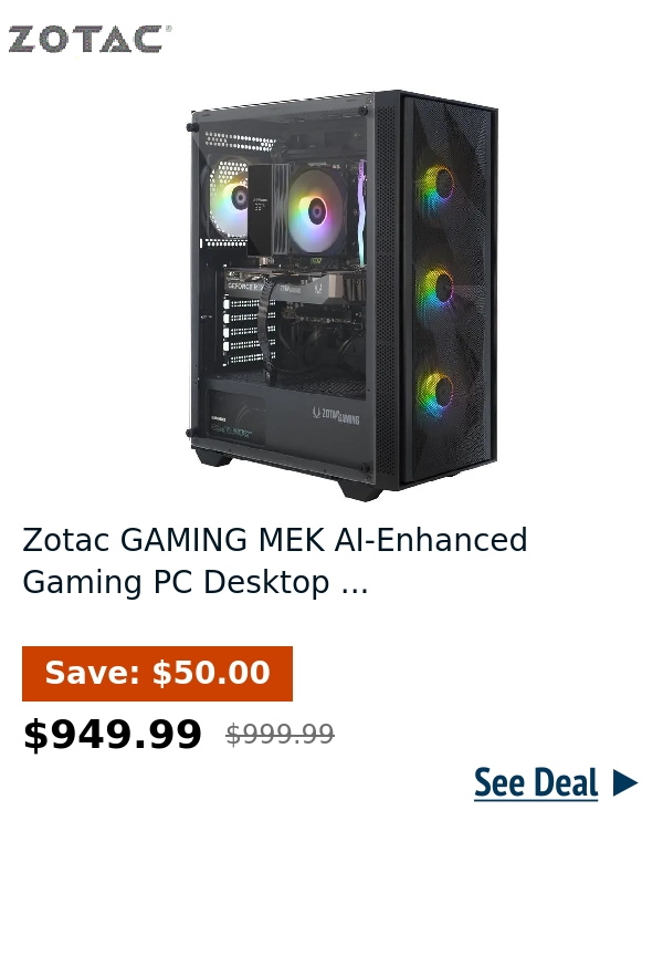 Zotac GAMING MEK AI-Enhanced Gaming PC Desktop ...