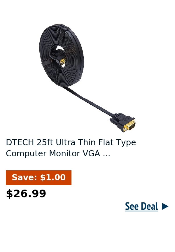 DTECH 25ft Ultra Thin Flat Type Computer Monitor VGA ...